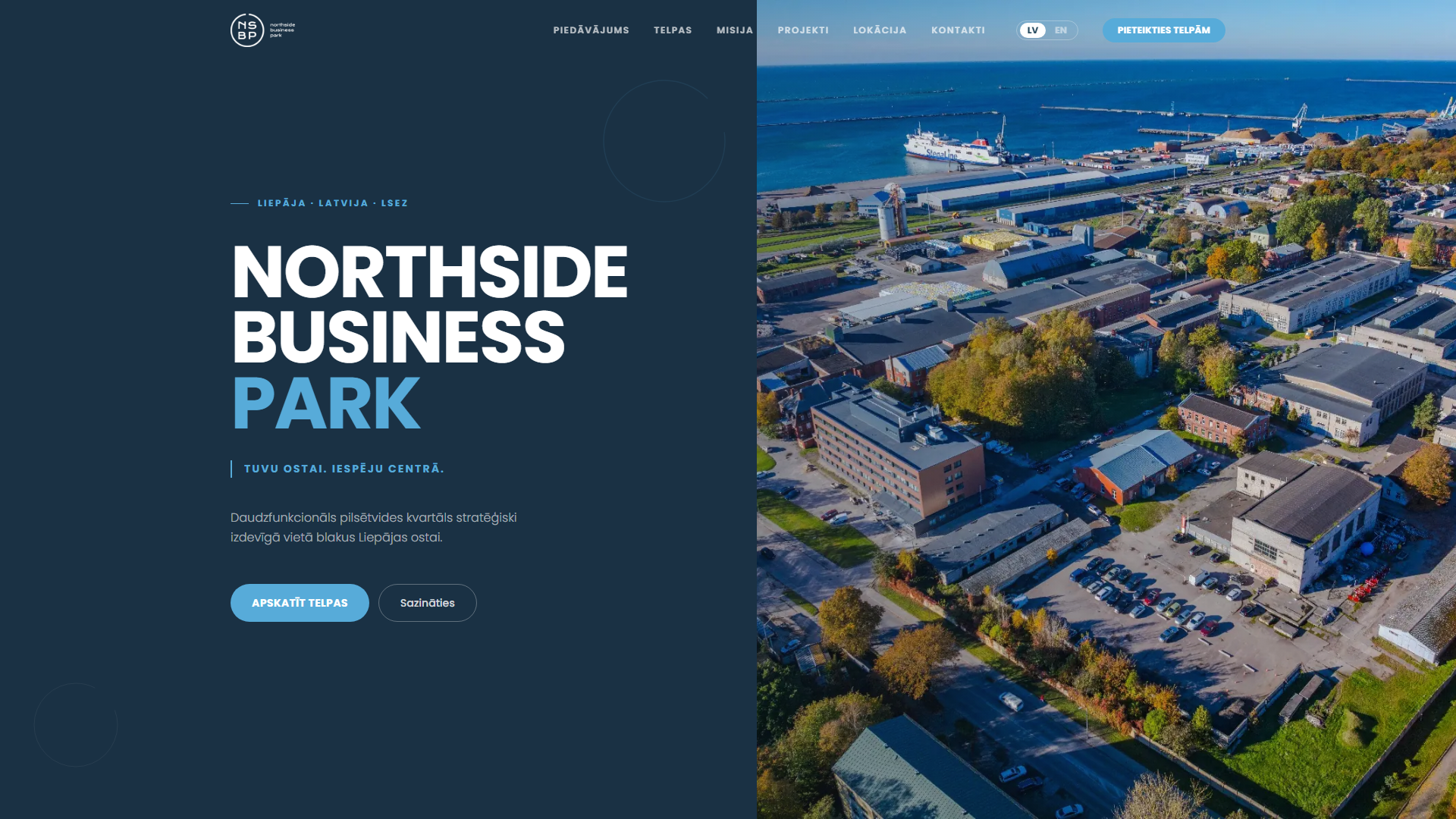 Northside Business Park industriāla biznesa parka mājaslapa Liepājā ar brīvo telpu katalogu, platībām un cenām