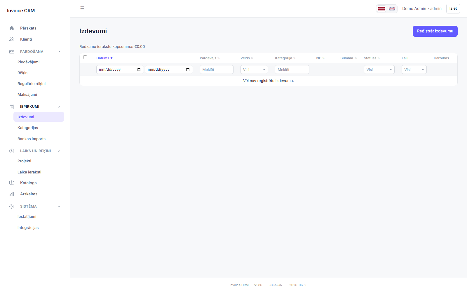 Expenses with suppliers and categories