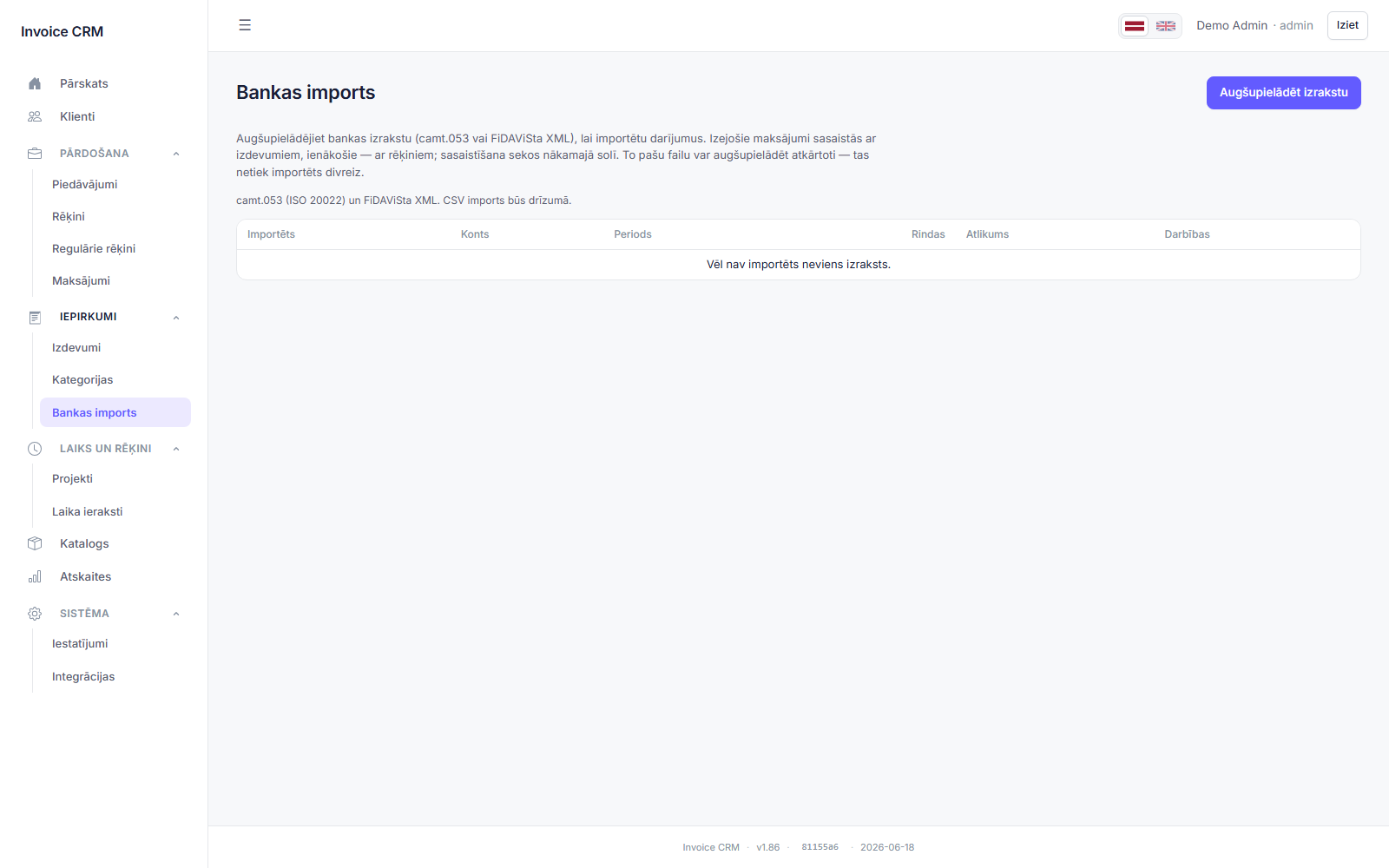 Bank statement import and reconciliation