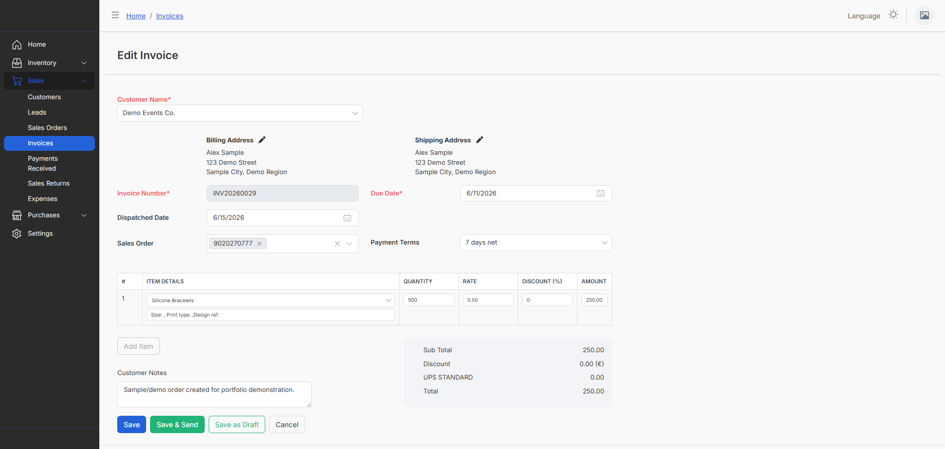 Preparing and sending an invoice to the customer