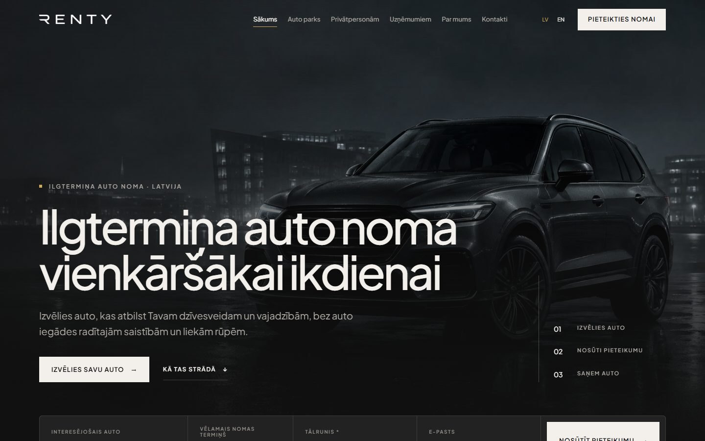 Home page with the quick enquiry bar