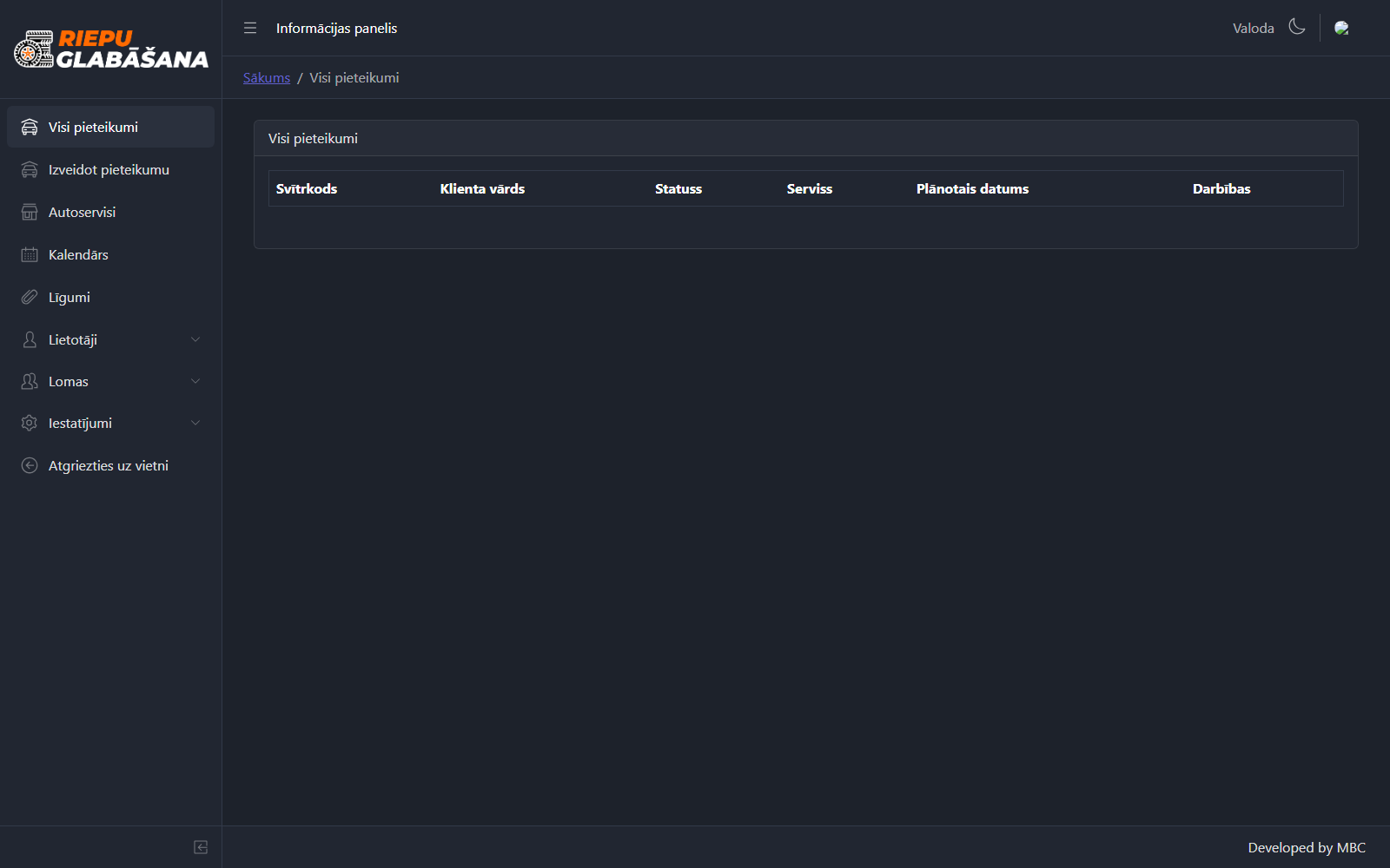 Application list (admin)
